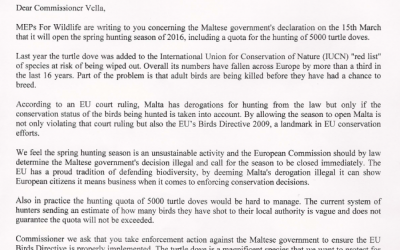Turtle dove hunting letter to Commissioner Vella